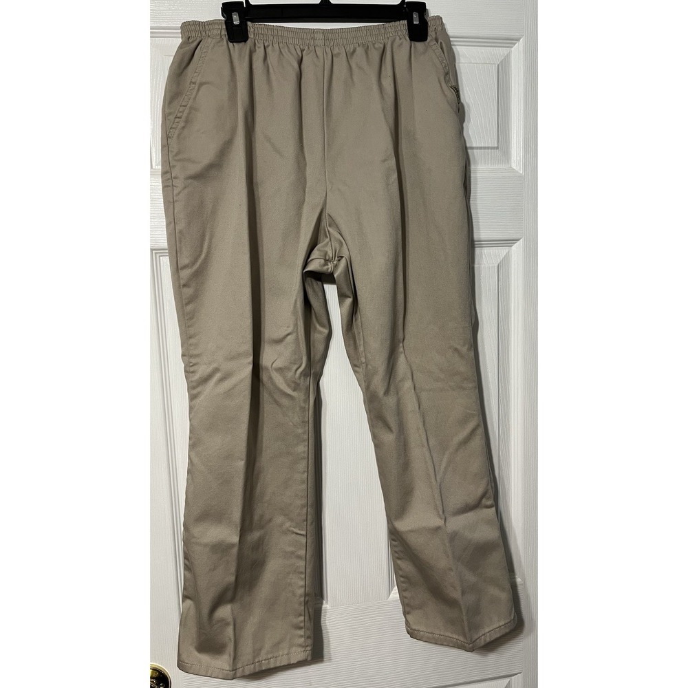 Vintage CHIC Size 16 Petite Women's Khaki Pull on‎ Pants Elastic Waist